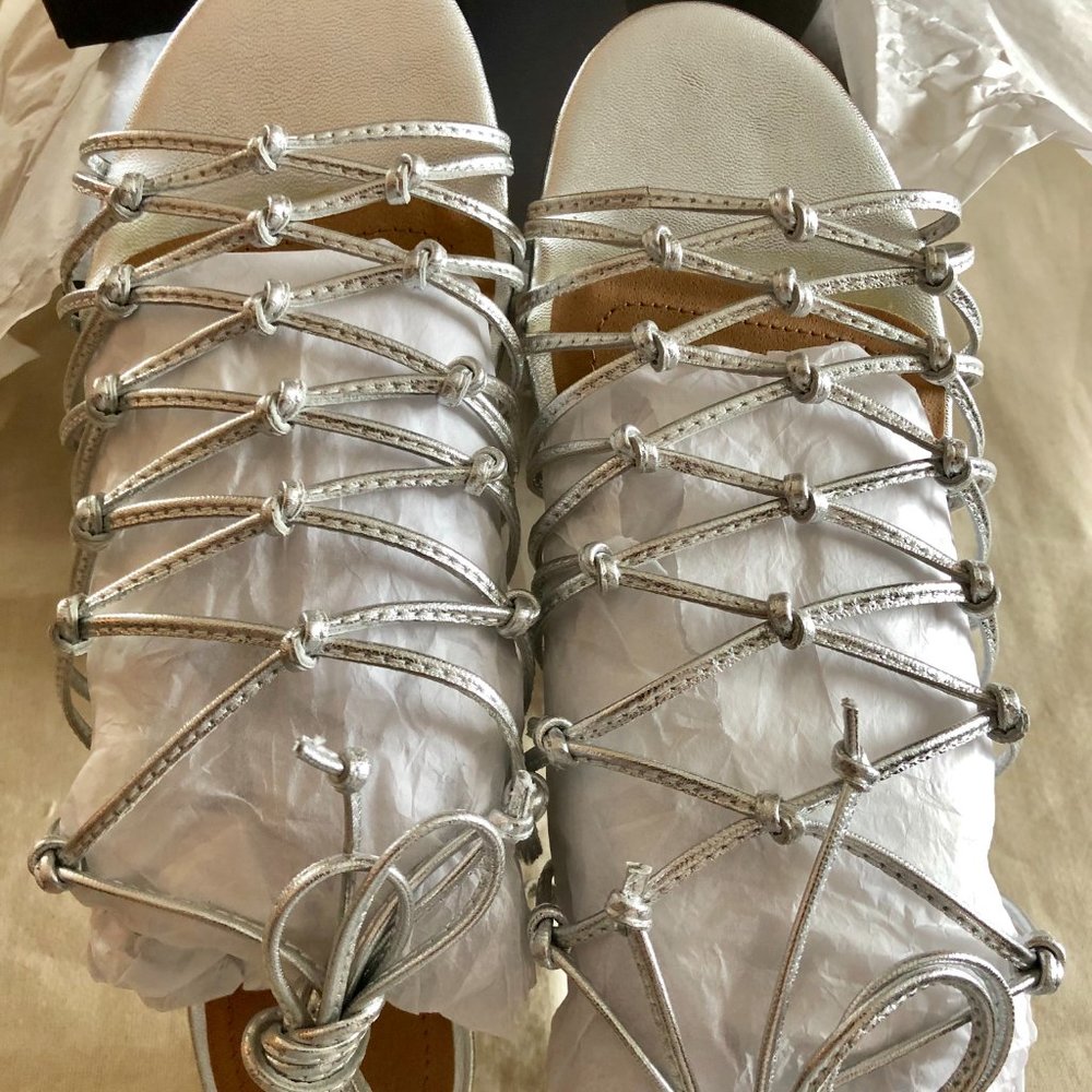 Tahari Caper Silver Leather Demi-Wedge Sandals - Picture 4 of 8